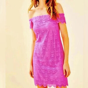 Lilly Pulitzer Jade Dress Pink Scalloped Shell Lace Dress Knee-length New Small